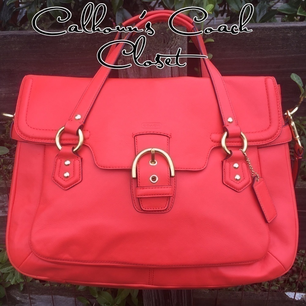 Coach Y2K Buckle Campbell Orange Leather Satchel Flap Bag